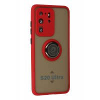 Newface Samsung Galaxy S20 Ultra Kılıf Montreal Yüzüklü Silikon Kapak - Kırmızı