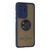 Newface Samsung Galaxy S20 Ultra Kılıf Montreal Yüzüklü Silikon Kapak - Lacivert
