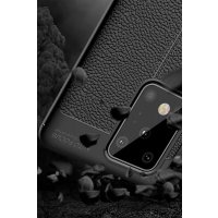 Newface Samsung Galaxy S20 Ultra Kılıf Focus Derili Silikon - Siyah