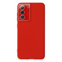 Newface Samsung Galaxy S21 FE Kılıf Lansman Glass Kapak - Kırmızı