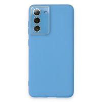 Newface Samsung Galaxy S21 FE Kılıf Lansman Glass Kapak - Mavi