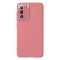 Newface Samsung Galaxy S21 FE Kılıf Lansman Glass Kapak - Pembe