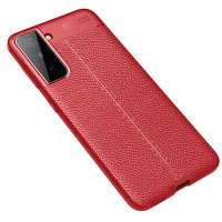 Newface Samsung Galaxy S21 Kılıf Focus Derili Silikon - Kırmızı