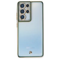 Newface Samsung Galaxy S21 Ultra Kılıf Liva Lens Silikon - Yeşil