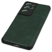 Newface Samsung Galaxy S21 Ultra Kılıf Loop Deri Silikon - Yeşil