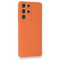 Newface Samsung Galaxy S21 Ultra Kılıf Nano içi Kadife Silikon - Turuncu