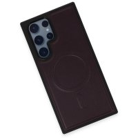 Newface Samsung Galaxy S21 Ultra Kılıf Ozzi Magsafe Deri Kapak - Derin Mor