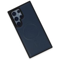 Newface Samsung Galaxy S21 Ultra Kılıf Ozzi Magsafe Deri Kapak - Lacivert