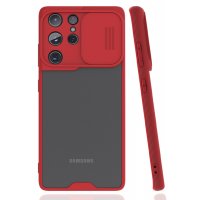 Newface Samsung Galaxy S21 Ultra Kılıf Platin Kamera Koruma Silikon - Kırmızı