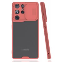 Newface Samsung Galaxy S21 Ultra Kılıf Platin Kamera Koruma Silikon - Pembe