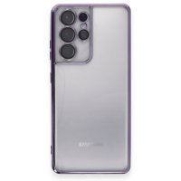 Newface Samsung Galaxy S21 Ultra Kılıf Razer Lensli Silikon - Mor