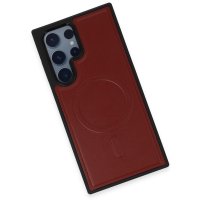 Newface Samsung Galaxy S22 Ultra Kılıf Ozzi Magsafe Deri Kapak - Kırmızı