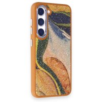 Newface Samsung Galaxy S23 Kılıf Moda Simli Kapak - Kahverengi