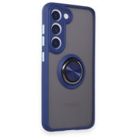 Newface Samsung Galaxy S23 Kılıf Montreal Yüzüklü Silikon Kapak - Lacivert
