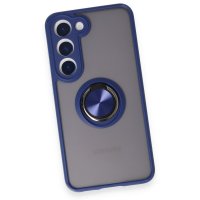 Newface Samsung Galaxy S23 Kılıf Montreal Yüzüklü Silikon Kapak - Lacivert