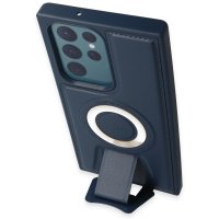 Newface Samsung Galaxy S23 Ultra Kılıf Merkür Magneticsafe Standlı Kapak - Lacivert