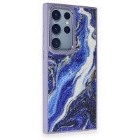 Newface Samsung Galaxy S23 Ultra Kılıf Moda Simli Kapak - Mavi