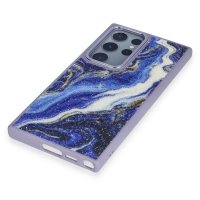 Newface Samsung Galaxy S23 Ultra Kılıf Moda Simli Kapak - Mavi