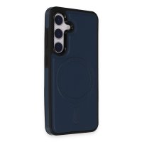 Newface Samsung Galaxy S24 Plus Kılıf Ozzi Magsafe Deri Kapak - Lacivert