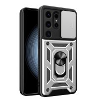 Newface Samsung Galaxy S24 Ultra Kılıf Pars Lens Yüzüklü Silikon - Gümüş