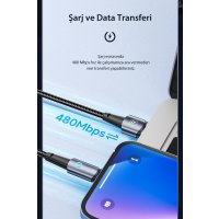 Newface Toocki TQ-X02 1M 2.4A Hasırlı Usb to Lightning Hızlı Şarj Kablosu - Gri