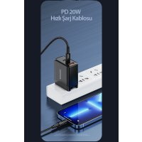 Newface Toocki TQ-X08FL 1M 20W Hasırlı Type-C to Lightning PD Hızlı Şarj Kablosu - Siyah