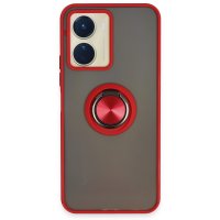 Newface Vivo Y16 Kılıf Montreal Yüzüklü Silikon Kapak - Kırmızı