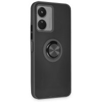 Newface Vivo Y16 Kılıf Montreal Yüzüklü Silikon Kapak - Siyah