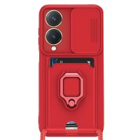 Newface Vivo Y17S Kılıf Zuma Kartvizitli Yüzüklü Silikon - Kırmızı