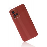 Newface Vivo Y21S Kılıf Glass Kapak - Bordo
