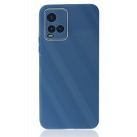 Newface Vivo Y21S Kılıf Glass Kapak - Mavi