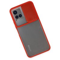 Newface Vivo Y21 Kılıf Palm Buzlu Kamera Sürgülü Silikon - Kırmızı