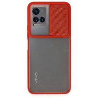 Newface Vivo Y21S Kılıf Palm Buzlu Kamera Sürgülü Silikon - Kırmızı