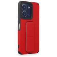 Newface Vivo Y22S Kılıf Mega Standlı Silikon - Kırmızı