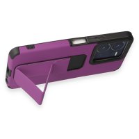 Newface Vivo Y22S Kılıf Mega Standlı Silikon - Mor