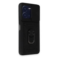 Newface Vivo Y22S Kılıf Pars Lens Yüzüklü Silikon - Siyah