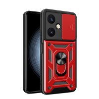 Newface Vivo Y27 Kılıf Pars Lens Yüzüklü Silikon - Kırmızı