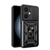 Newface Vivo Y27 Kılıf Pars Lens Yüzüklü Silikon - Siyah