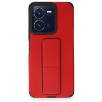 Newface Vivo Y35 Kılıf Mega Standlı Silikon - Kırmızı
