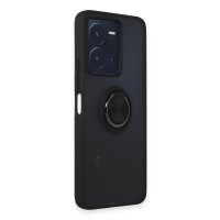 Newface Vivo Y35 Kılıf Montreal Yüzüklü Silikon Kapak - Siyah