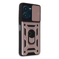 Newface Vivo Y35 Kılıf Pars Lens Yüzüklü Silikon - Rose Gold