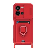 Newface Vivo Y35 Kılıf Zuma Kartvizitli Yüzüklü Silikon - Kırmızı
