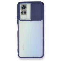 Newface Vivo Y51 Kılıf Palm Buzlu Kamera Sürgülü Silikon - Lacivert