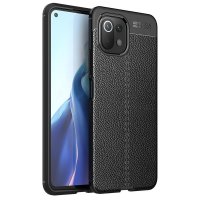 Newface Xiaomi Mİ 11 Lite Kılıf Focus Derili Silikon - Siyah