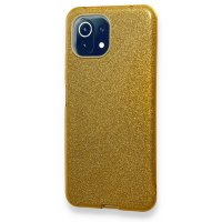 Newface Xiaomi Mİ 11 Lite Kılıf Simli Katmanlı Silikon - Gold