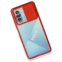 Newface Xiaomi Poco F3 Kılıf Palm Buzlu Kamera Sürgülü Silikon - Kırmızı