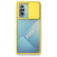 Newface Xiaomi Poco F3 Kılıf Palm Buzlu Kamera Sürgülü Silikon - Sarı