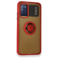 Newface Xiaomi Pocophone M3 Kılıf Montreal Yüzüklü Silikon Kapak - Kırmızı