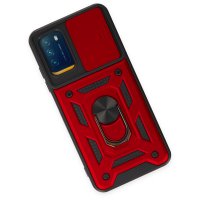 Newface Xiaomi Pocophone M3 Kılıf Pars Lens Yüzüklü Silikon - Kırmızı