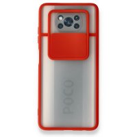 Newface Xiaomi Pocophone X3 Kılıf Palm Buzlu Kamera Sürgülü Silikon - Kırmızı